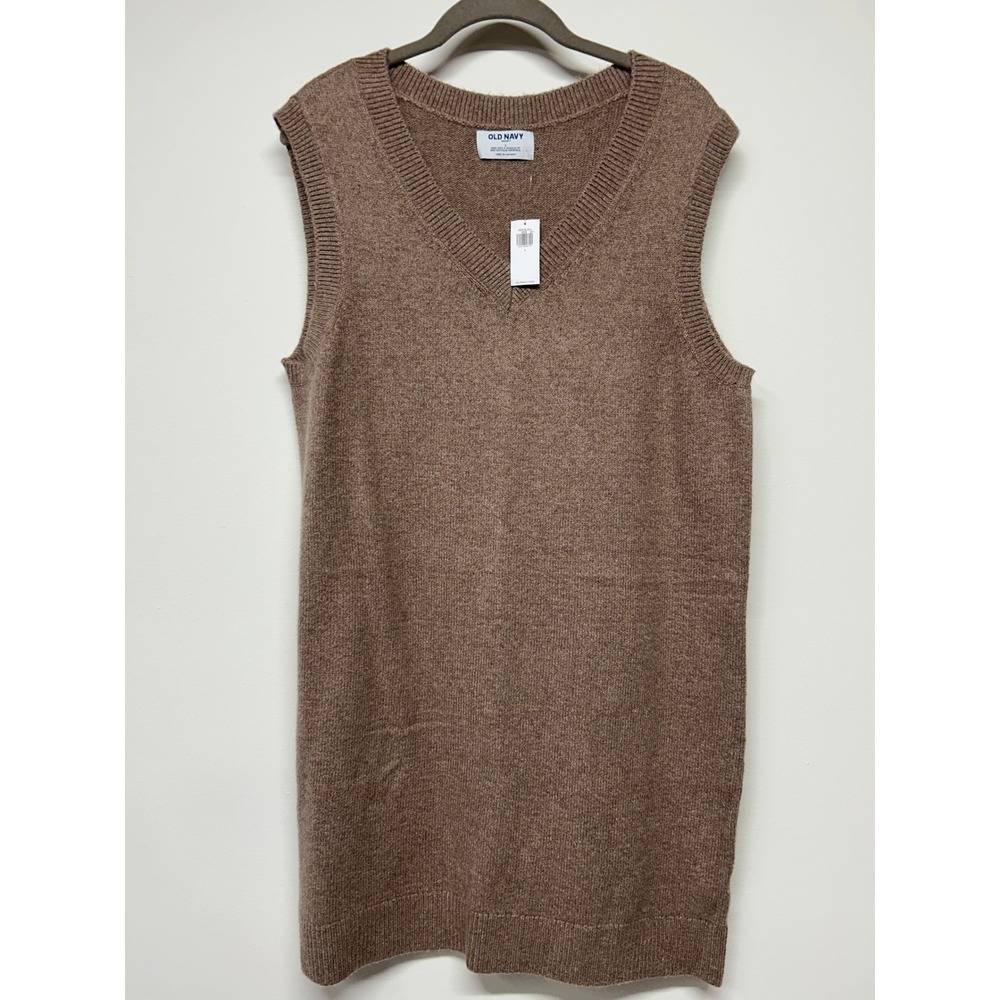 Old Navy V-Neck Sweater Vest Dress Brown Knit Size Large NWT Coastal Preppy - Picture 2 of 6